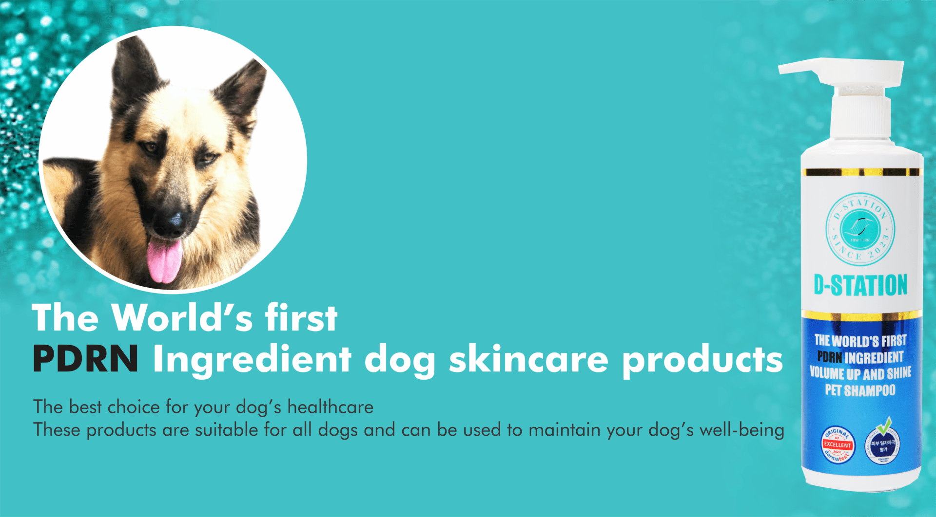 Dog shampoo with PDRN ingredient.