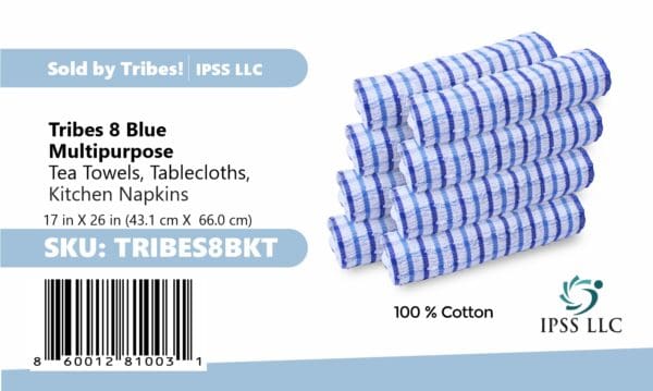 8 Pack Tribes Dish Towels for Kitchen Heavy Duty Absorbent 100% Cotton 410 GSM Terry Blue Kitchen Towels, 17x26 (Single color) - Image 4