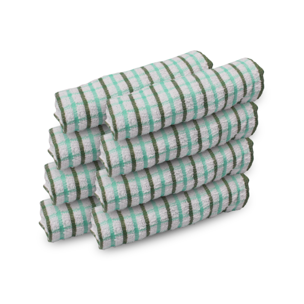 8 Pack Tribes Dish Towels for Kitchen Heavy Duty Absorbent 100% Cotton 410 GSM Terry Green Kitchen Towels, 17x26 (Single color)