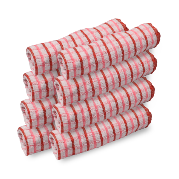 8 Pack Tribes Dish Towels for Kitchen Heavy Duty Absorbent 100% Cotton 410 GSM Terry Red Kitchen Towels, 17x26 (Single color)